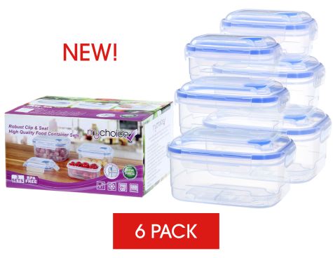 MyChoice Clip And Seal Strong High-Quality Food Storage And Meal Prep Containers - 6 Sets